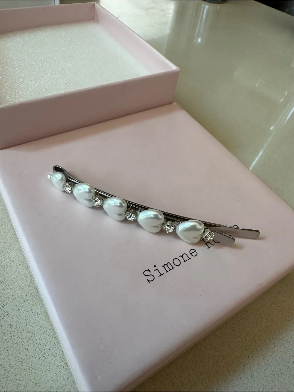 Simone Rocha Pearl Heart & Rhinestone Hair Barrette - White